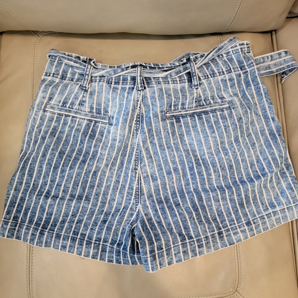 AMERICAN EAGLE Pinstripe "Jean" Shorts with Font Pockets and Tie Belt Size 14 - Picture 3 of 5